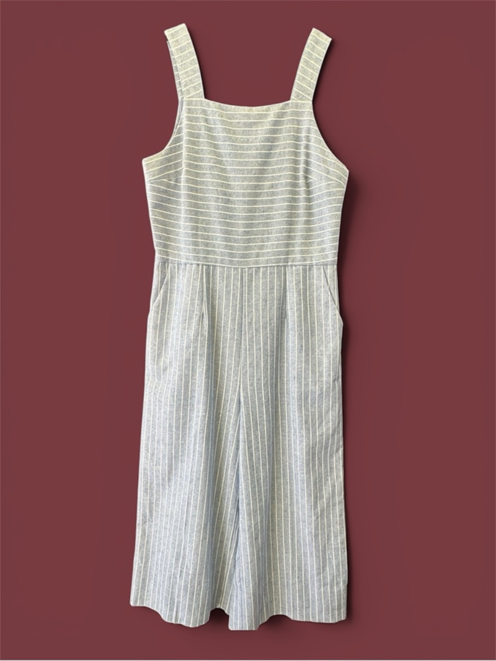 Sugarlips White & Light Blue Striped Square-Neck Romper
